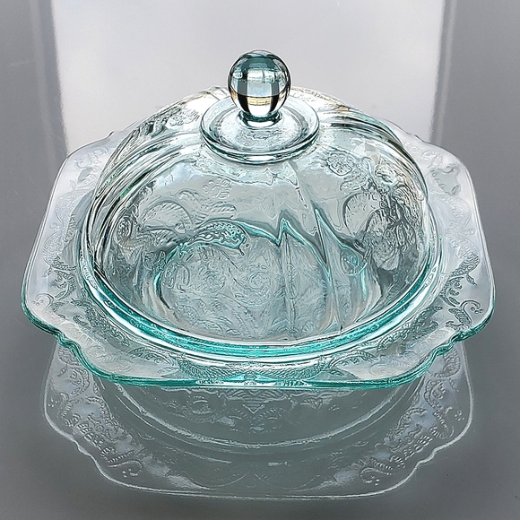 Indiana Glass Other - Vntg Teal Green Pressed Glass Lidded Dish "Recollection Green" by Indiana Glass